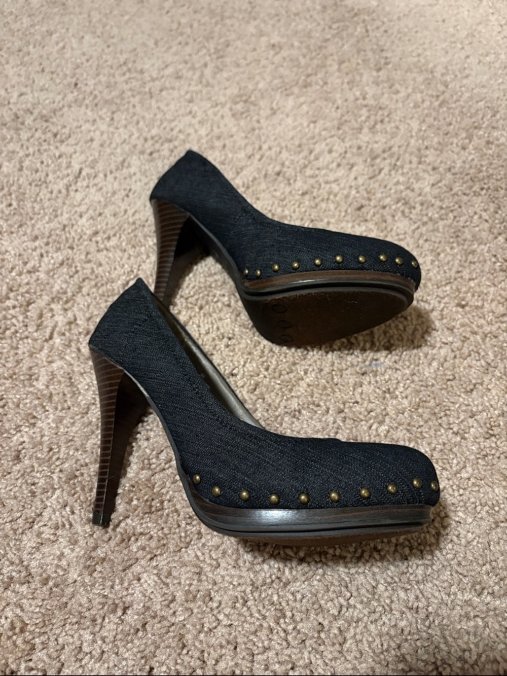 Massimo Jean Blue Studded Round-Toe Heels - Picture 7 of 7